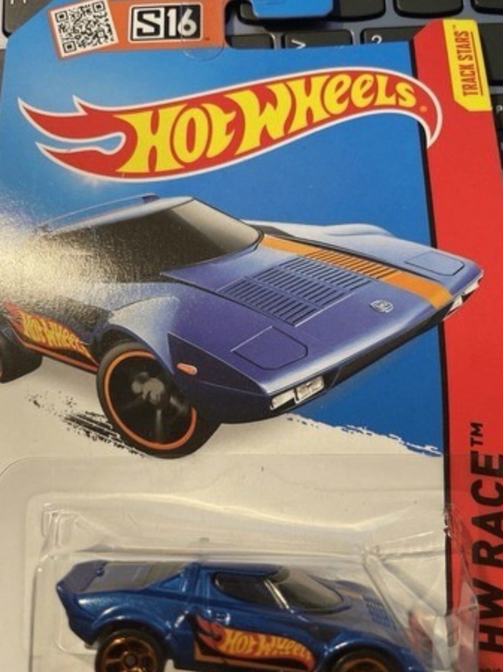 Blue Sports Car with Orange Stripe